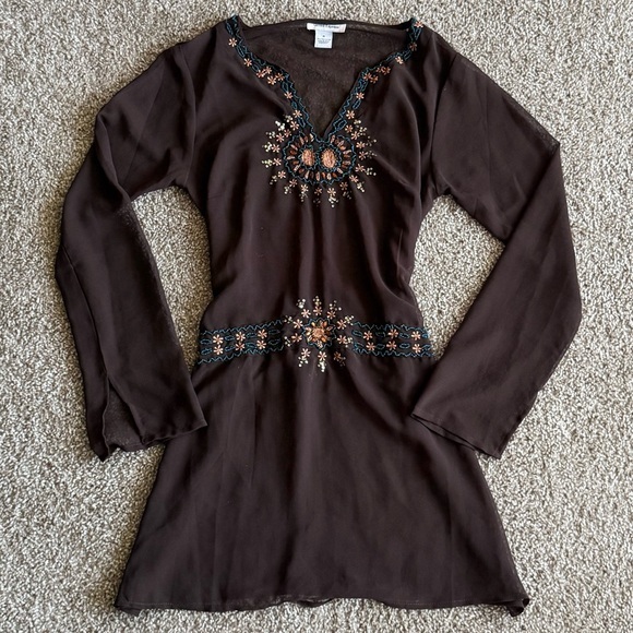 Cotton Express Tops - Cotton Express Y2K Sheer Embroidered Tunic Boho Fairycore Cottage Witch Top Sz M